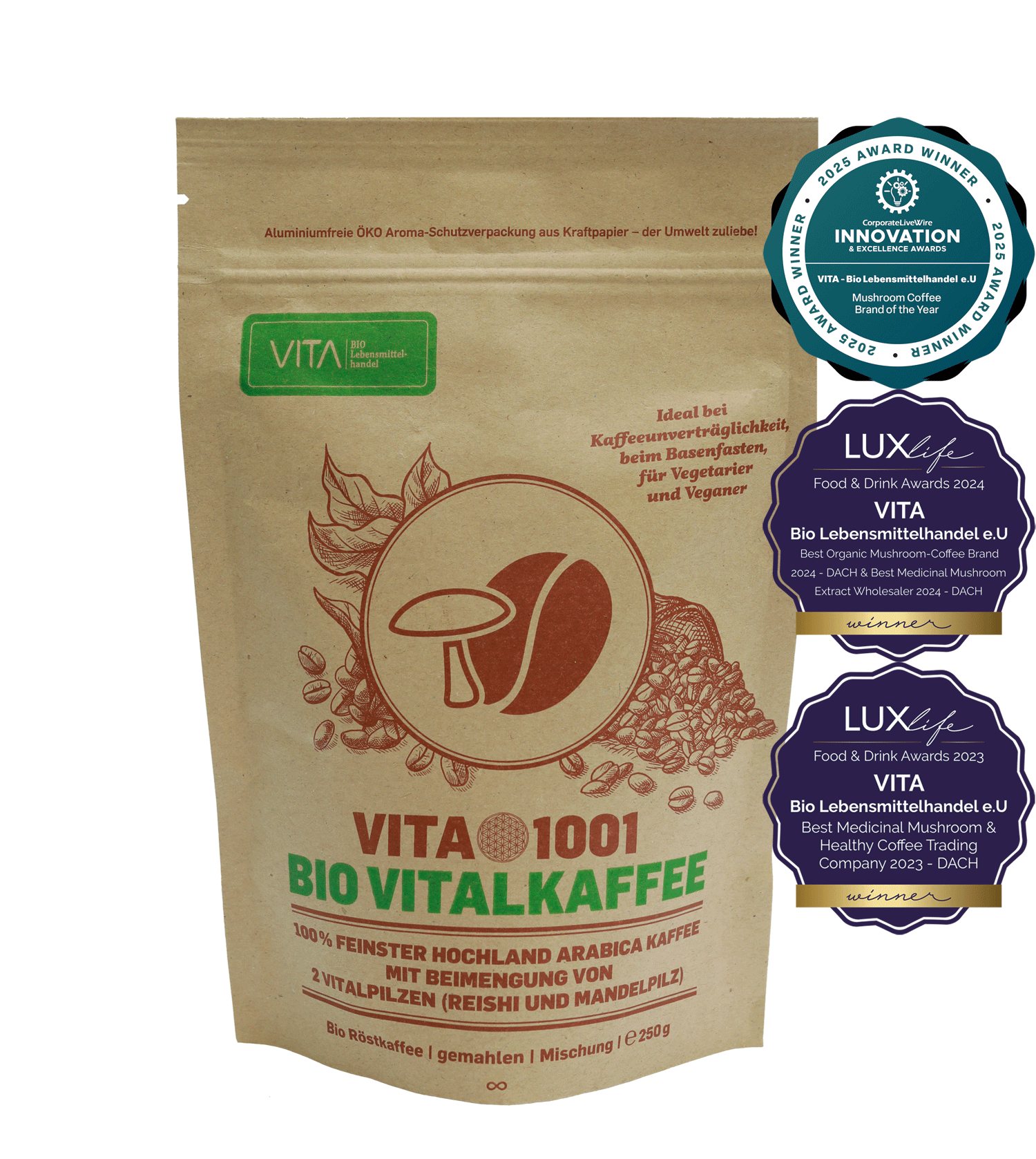 VITA1001 Bio Vitalkaffee transparent VS mit 3 Awards 2023 2024 2025 web